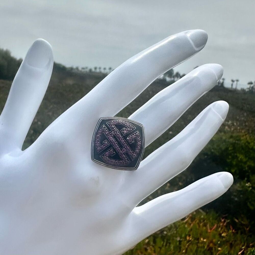 Sima K Sterling Silver & Black Enamel Ring with Pink Pavé Stones  Via